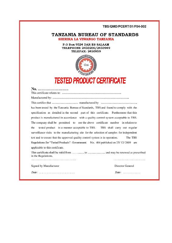 tested products certificate